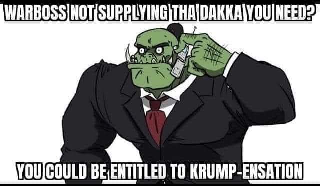 BushyBeardTom's tweet photo. @sonicsledge Don't you worry! We at Injury Orks 4 U we will help you get da krump-ensation needed for dis humie levels of disresp-orkt. https://t.co/7pMWcqurhs