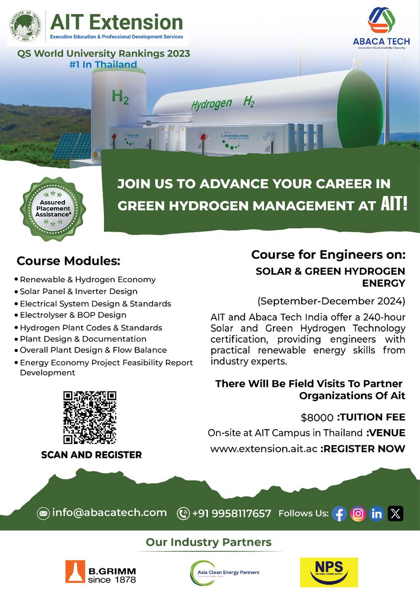 TechAbaca's tweet photo. 🔋 Future-Proof Your Career in Sustainable Energy! 

Only few seats left. Hurry Up!

Fill out the form: https://t.co/TRLU7fuiWq   
Visit: https://t.co/a0suPw2wzk 

#HydrogenCourse #SolarCourse #EngineeringCourse https://t.co/Ug6bggne8M