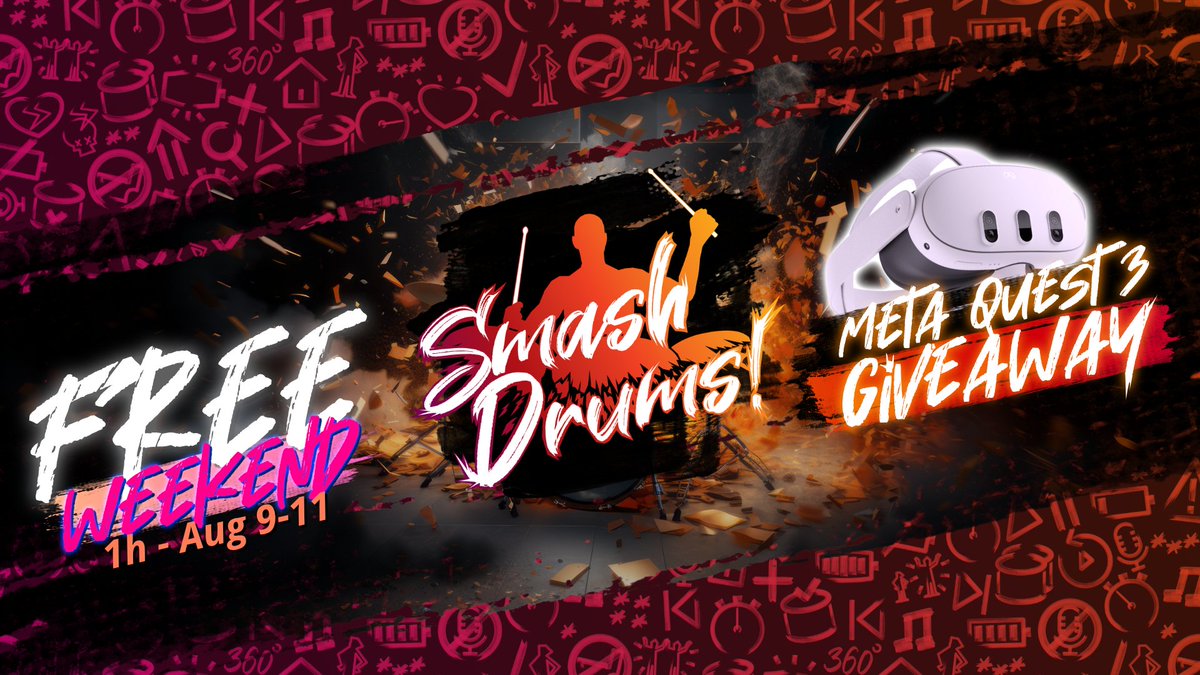🎉 This weekend only: Smash Drums is FREE for 1 hour on #MetaQuest! 

🥁 Jump into multiplayer, have a blast, and enter the giveaway to WIN a Meta Quest 3! 

Don’t miss out—download now! 🚀 #SmashDrums #Quest3

🎁 > summer24.smashdrums.com
🥁 > smashdrums.quest