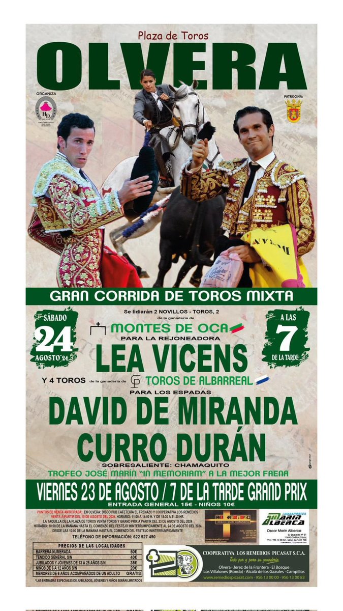 7TOROS7's tweet photo. 👉🏼Nueva fecha para Curro Durán.

📆24 de agosto en Olvera, junto a Lea Vicens y David de Miranda. 

🐂Montes de Oca y Albarreal (a pie). https://t.co/36s52Mnne4