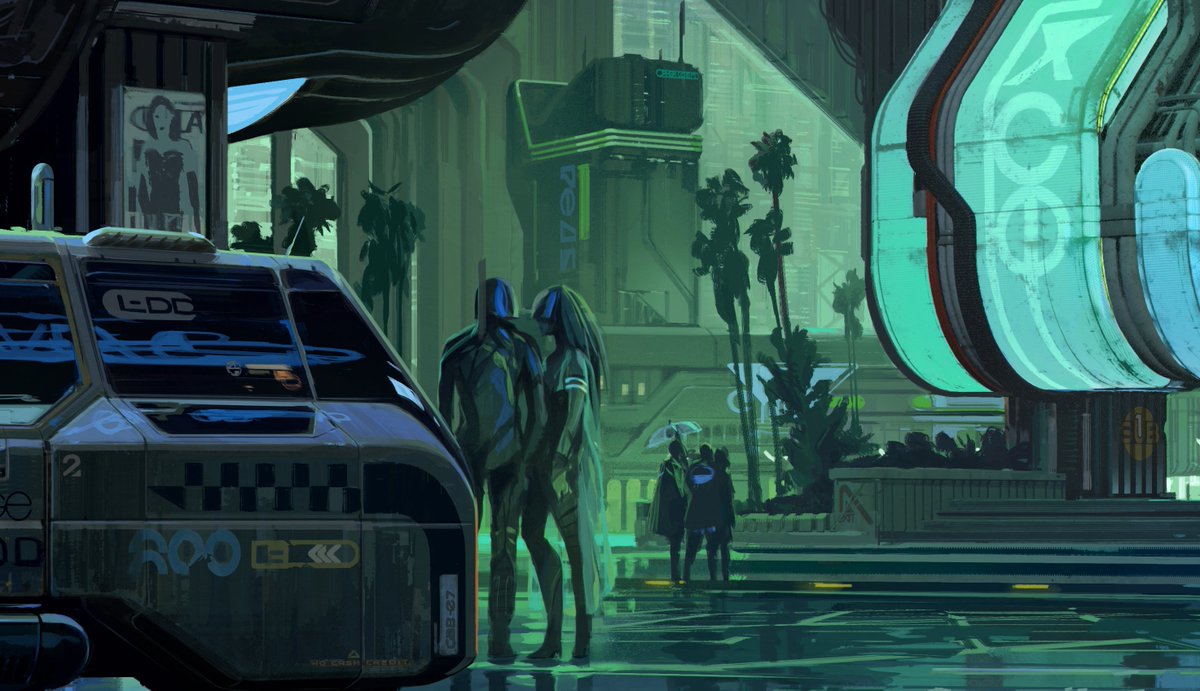 Cyberpunk street scene <a href="/bigmediumsmall_/">BigMediumSmall</a> 
Plus some details. #cyberpunk #conceptart #painting