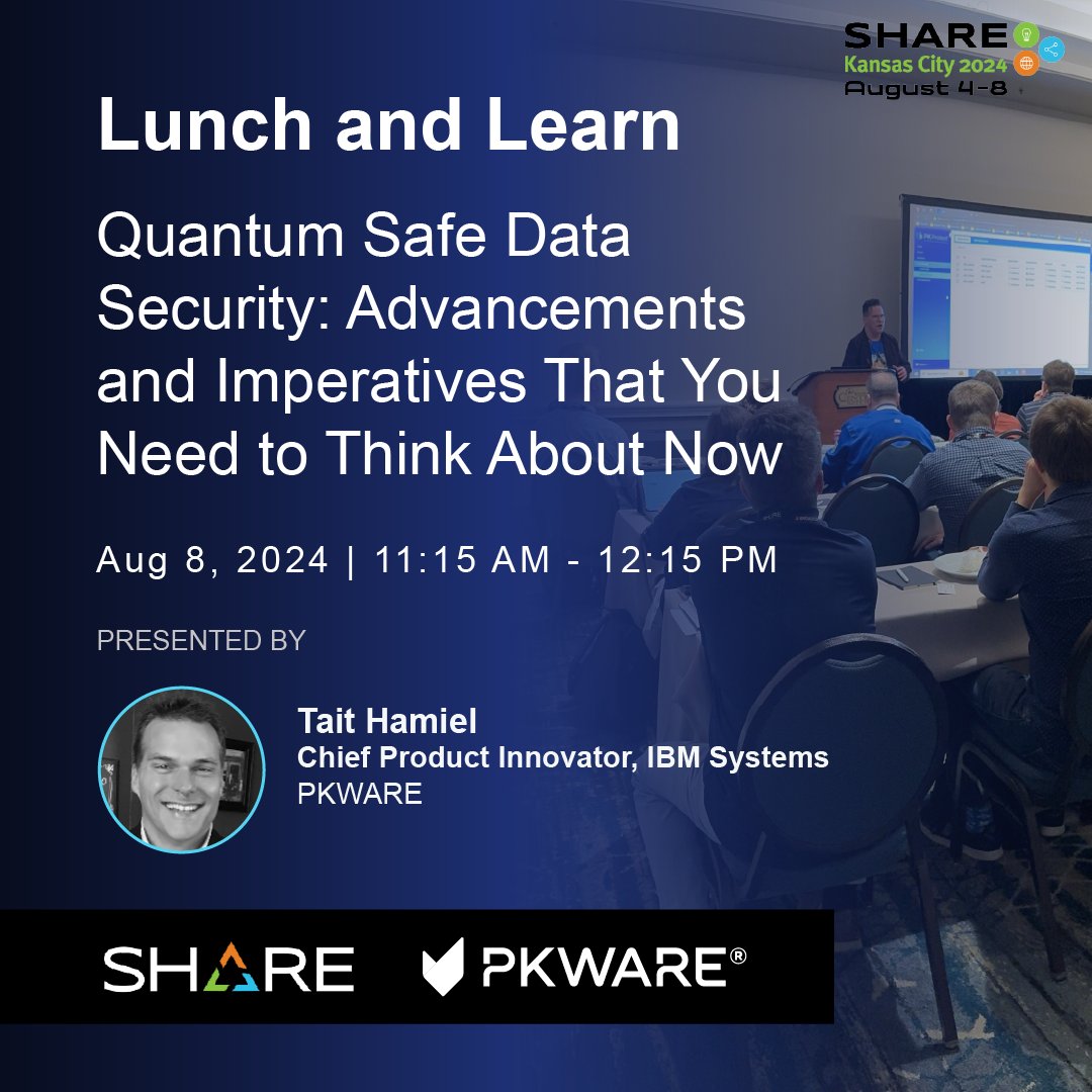PKWARE's tweet image. Join us in Neptune B at 11:15 AM US/Central for a lunch &amp;amp; learn session: &apos;Quantum Safe Data Security: Advancements and Imperatives You Need to Consider Now&apos; with Tait Hamiel!

#quantum #datasecurity #SHAREkc2024 #mainframe #IBM #IBMz16 #IBMZ SHARE Association @SHAREhq