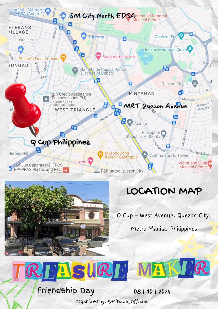 Q CUP LOCATION MAP 📌

See you on TREASURE MAKER FRIENDSHIP DAY!  💎

#TreasureMakerFriendshipDay 
#ADateTEURemember 
#ADateTEUgether

 #TEUMES #TEUME #TREASURE_MAKERS