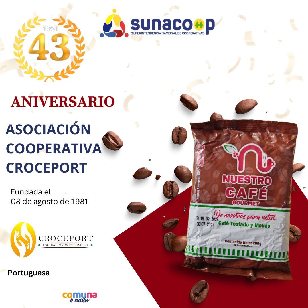 #Portuguesa ¡43 años cultivando sabor y comunidad! 📷 Celebramos el aniversario de #CROCEPORT, un hito que refleja el compromiso de nuestros caficultores.  #CaféVenezolano #Aniversario #Cooperativismo
<a href="/NicolasMaduro/">Nicolás Maduro</a>
<a href="/AngelPComuna/">Comunero Angel Prado</a>
<a href="/EulaliaTabares/">Eulalia Tabares</a>