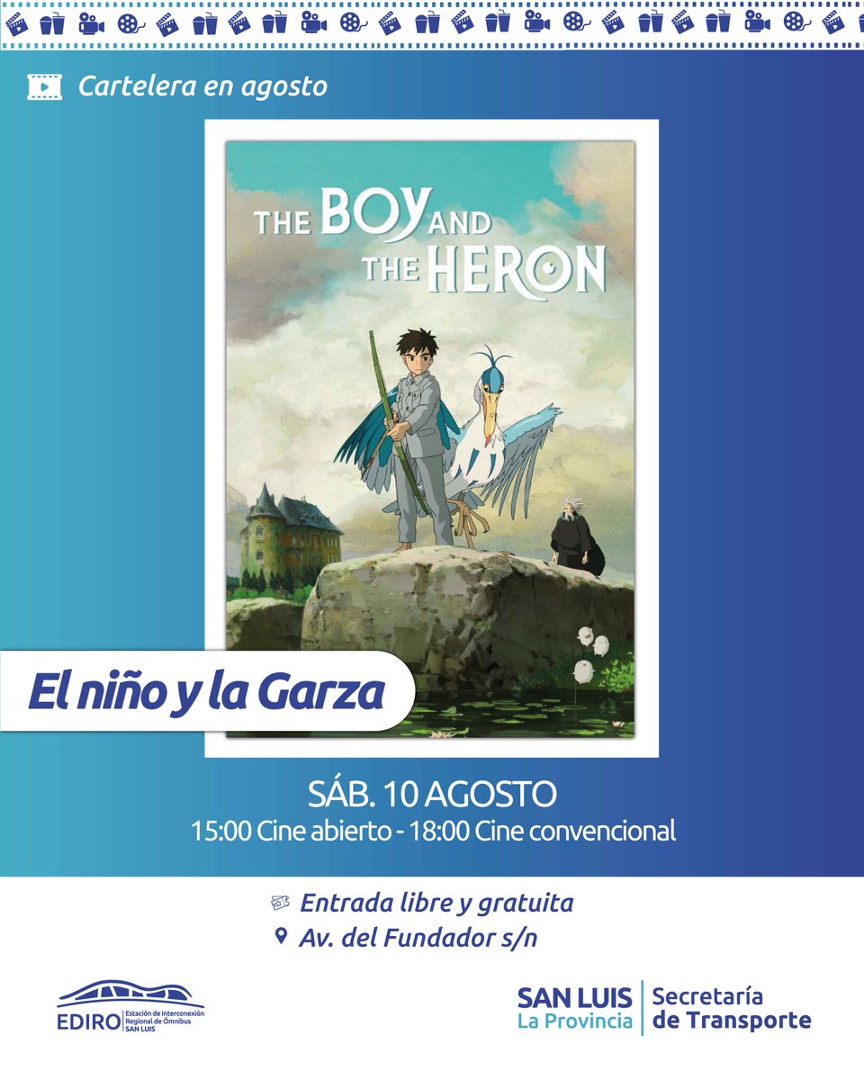 ¡Este sábado no te podés perder "El Niño y la Garza" en nuestra pantalla grande! 🌟🤩
👉 Vení a pasar un rato genial con esta peli en dos funciones:
🕒 15:00 - Cine abierto
🕕 18:00 - Función convencional
📍 ¿Dónde? En nuestro microcine. Av. del Fundador s/n