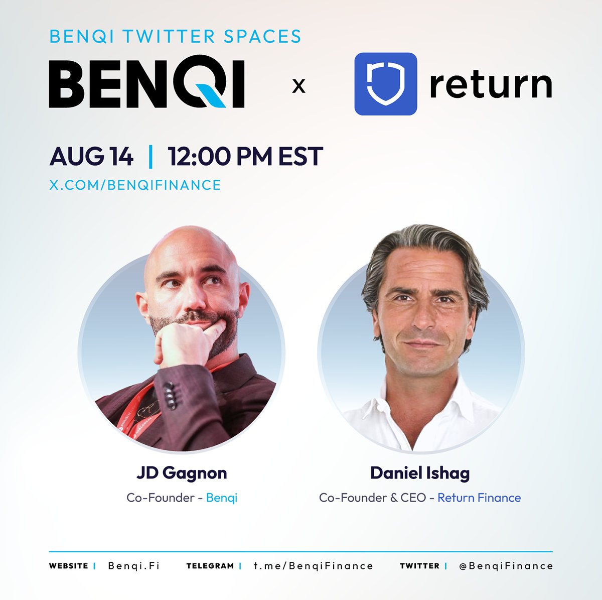 BENQI 🤝 <a href="/ReturnFinance/">Return Finance</a>

⏰Set a reminder: BENQI Co-Founder <a href="/the_diamondrock/">Diamond Rock</a> and Return Finance Co-Founder/CEO Daniel Ishag will be live for a Twitter/X AMA Wednesday August 14 at 12pm EST.

⛓️Return Finance is the first and only regulated, cross-chain wallet and DeFi aggregator.