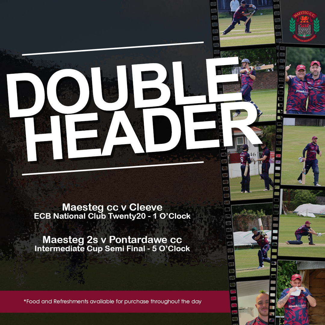 This Sunday - Twenty20 Double Header at the Club🏏

Our first team are playing in the ECB National Club Twenty20 - Vitality Club T20 Plate, and our seconds have their Semi final in the South Wales Cricket Association - Intermediate Cup.

First game starts at 1'Oclock.
