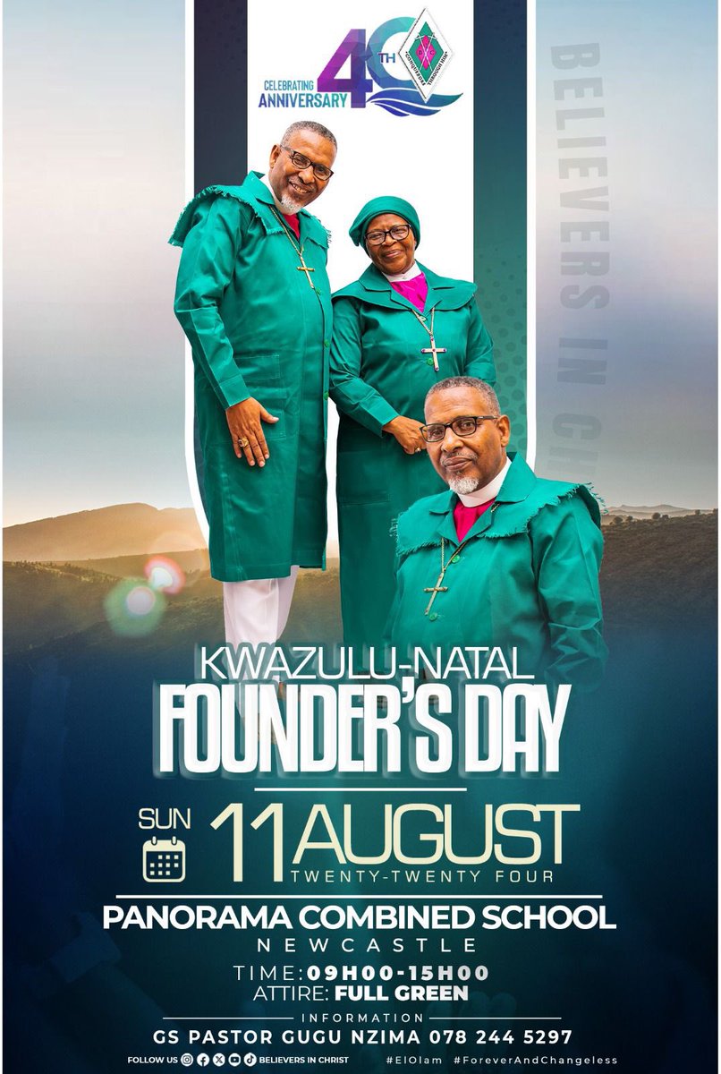Believers_sa's tweet photo. Shalom bazalwane,
Kindly receive the poster for KwaZulu-Natal Founders Day for your attention.
#ElOlam #ForeverAndChangeless https://t.co/DUCGQAsOv0