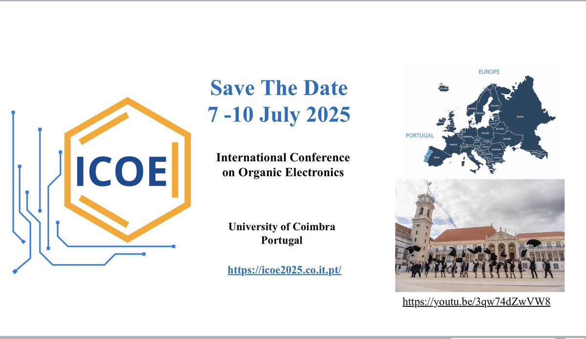 Safe the date: July 7-10, 2025: #ICOE2025 in beautiful, beautiful Portugal. It can not be missed! It is one of the prime venues for the broader organic and inorganic/organic hybrid electronics research! Spread the word!