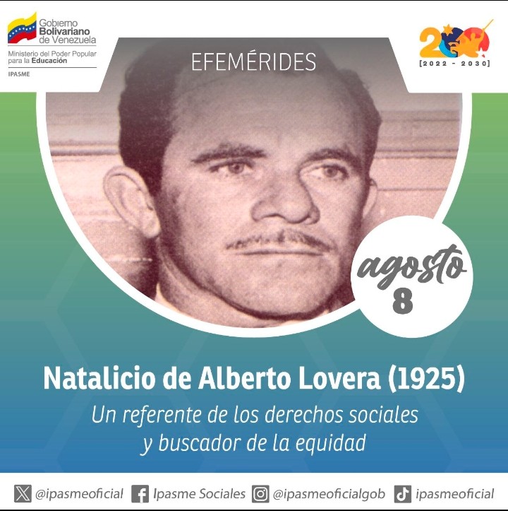 #Efemérides 08 de agosto. Natalicio de Alberto Lovera (1925).
<a href="/NicolasMaduro/">Nicolás Maduro</a>
<a href="/_LaAvanzadora/">Yelitze Santaella</a>