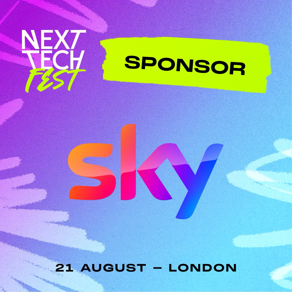 We’re excited to announce our partners <a href="/SkyUK/">Sky</a> are sponsoring this year’s Next Tech Fest! 
We’ll share more about their involvement soon✨
 If you haven't registered, we're now oversubscribed but you can join the waiting list if a space becomes available: eu1.hubs.ly/H0bDmpN0