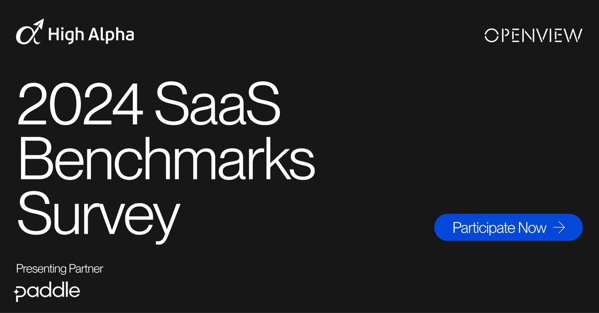 Big news! The 2024 SaaS Benchmarks Survey is Live. Brought to you by @HighAlpha, in partnership with <a href="/OpenViewVenture/">OpenView</a>, <a href="/PaddleHQ/">Paddle</a> and <a href="/poyark/">Kyle Poyar</a>.  

Complete the survey and get early access
surveymonkey.com/r/2024SaaSBenc… #SaaSBenchmarks