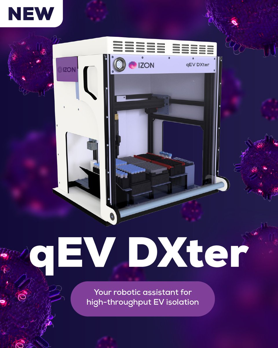 IzonScience's tweet photo. Your robotic assistant for boosting #EVisolation throughput now has a name… meet qEV DXter! Pronounced ‘Dexter’, you can now isolate EVs from 12 qEVoriginal or 24 qEVsingle columns at once.
Learn more now: https://t.co/vMfGhyHsZZ https://t.co/39mVHwMLRB