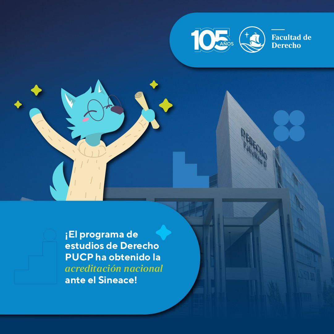 DerechoPUCP's tweet photo. ¡Derecho PUCP acreditado ante el Sineace!
El pasado 5 de agosto, el programa de estudios de Derecho PUCP obtuvo la acreditación nacional ante el Sineace, por un periodo de seis años.
🏅 Seguiremos trabajando juntos/as para mantener y superar nuestros estándares de calidad. https://t.co/sy03Q2GwzB