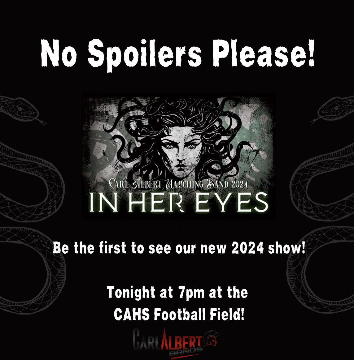 cahs_band's tweet photo. Tonight is the night, and we want to save all of our surprises for our community and competitive performances! No spoilers please! 

Everyone is in for a ride! #TitanUp! 🐍🥁 https://t.co/aA9WJRpqAd
