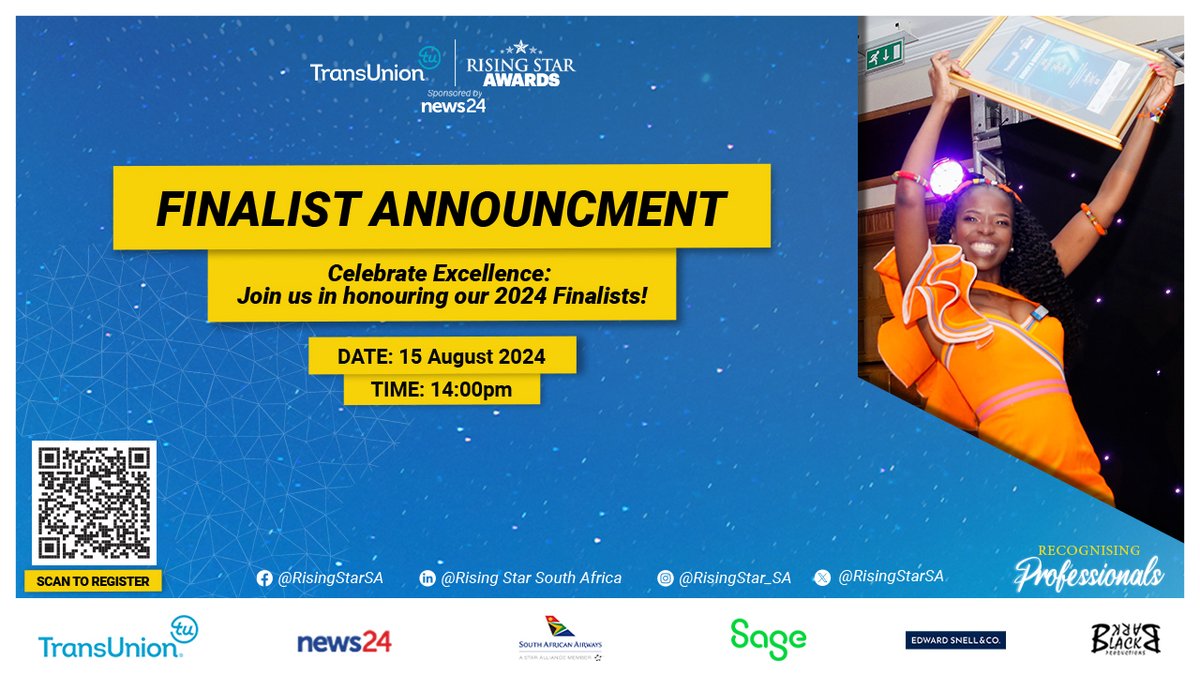 The TransUnion Rising Star Finalist Announcement Webinar is almost here!

Date: 15 August 2024
Time: 2:00pm
Online Registration link: lnkd.in/d5m-pYqx 

<a href="/TransUnion/">TransUnion</a> <a href="/SageGroupZA/">Sage South Africa</a> <a href="/flySAA_US/">SouthAfricanAirways</a> <a href="/DukeCE/">Duke CE</a>