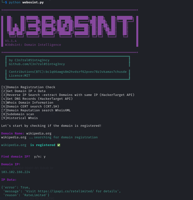 DailyOsint's tweet image. W3b0s1nt (WebOSINT) is a Python tool/script for passive domain intelligence gathering using whoisxml, hackertarget and whoisfreaks.

github.com/C3n7ral051nt4g…

@OSINT_Tactical

#OSINT #reconnaissance #infosec #cybersecurity #cli