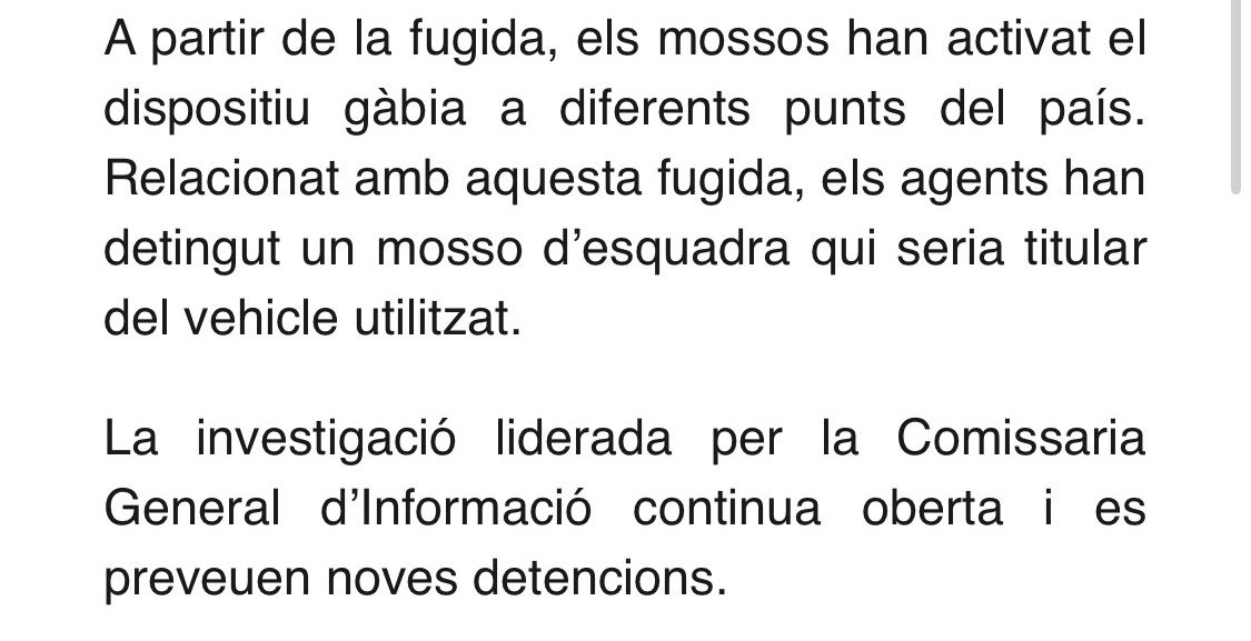 Els <a href="/mossos/">Mossos</a> ja advertien en un comunicat que la Comissaria General d’Informació faria noves detencions: hi ha sota investigació dos <a href="/mossos/">Mossos</a>, un <a href="/bomberscat/">Bombers</a> i el secretari general de Junts per presumpta obstrucció a la justícia. Interior nega possible detenció de Turull.Sí citació