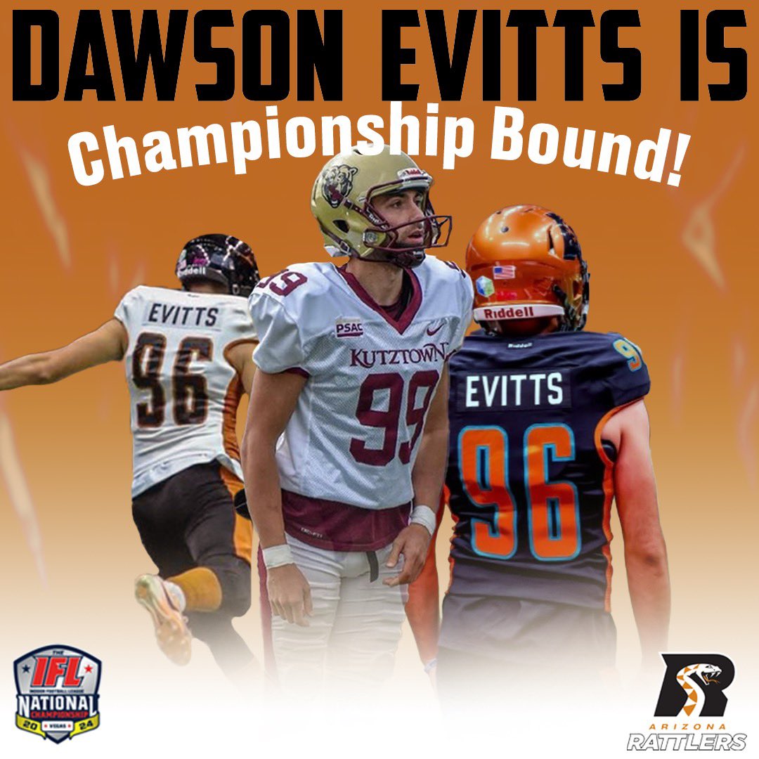 Congrats to KU Football Alum Dawson Evitts and the Arizona Rattlers on winning the IFL Western Conference!! 

The Rattlers will be advancing to the IFL National Championship! 

#BearsEat #1-0