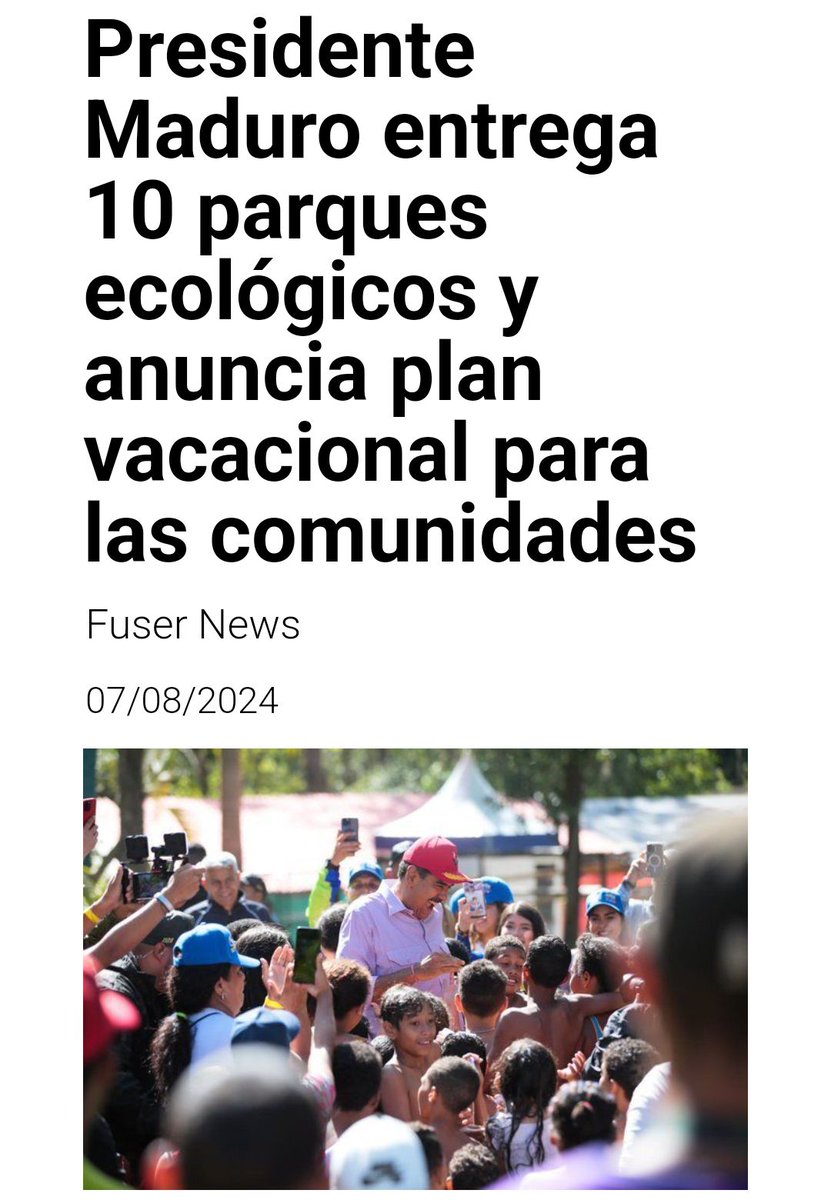 “Mientras ellos (extrema derecha violenta) queman parques y destruyen, nosotros armamos nuevos parques".

#Venezuela
#NicolasMaduro
#PuebloSonrienteYEnPaz