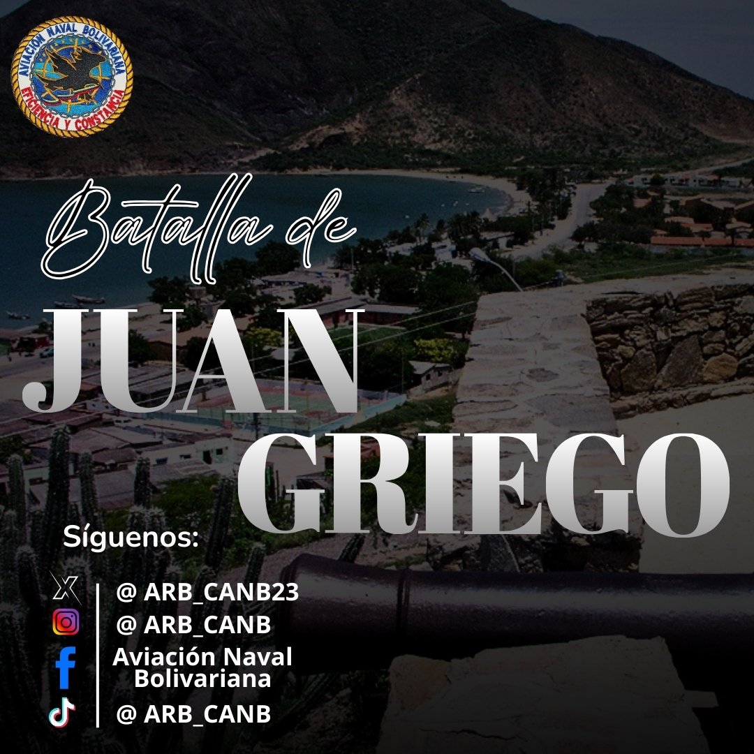 📌Hoy #08AGO el <a href="/ARB_CANB23/">Aviacion Naval Bolivariana</a> conmemora los 207° años de la Batalla de Juan Griego, el cual se llevó a cabo en la Isla de Margarita, donde los patriotas lucharon por la independencia de nuestra Patria, enfrentando a las tropas realistas de la corona española, alcanzados la victoria