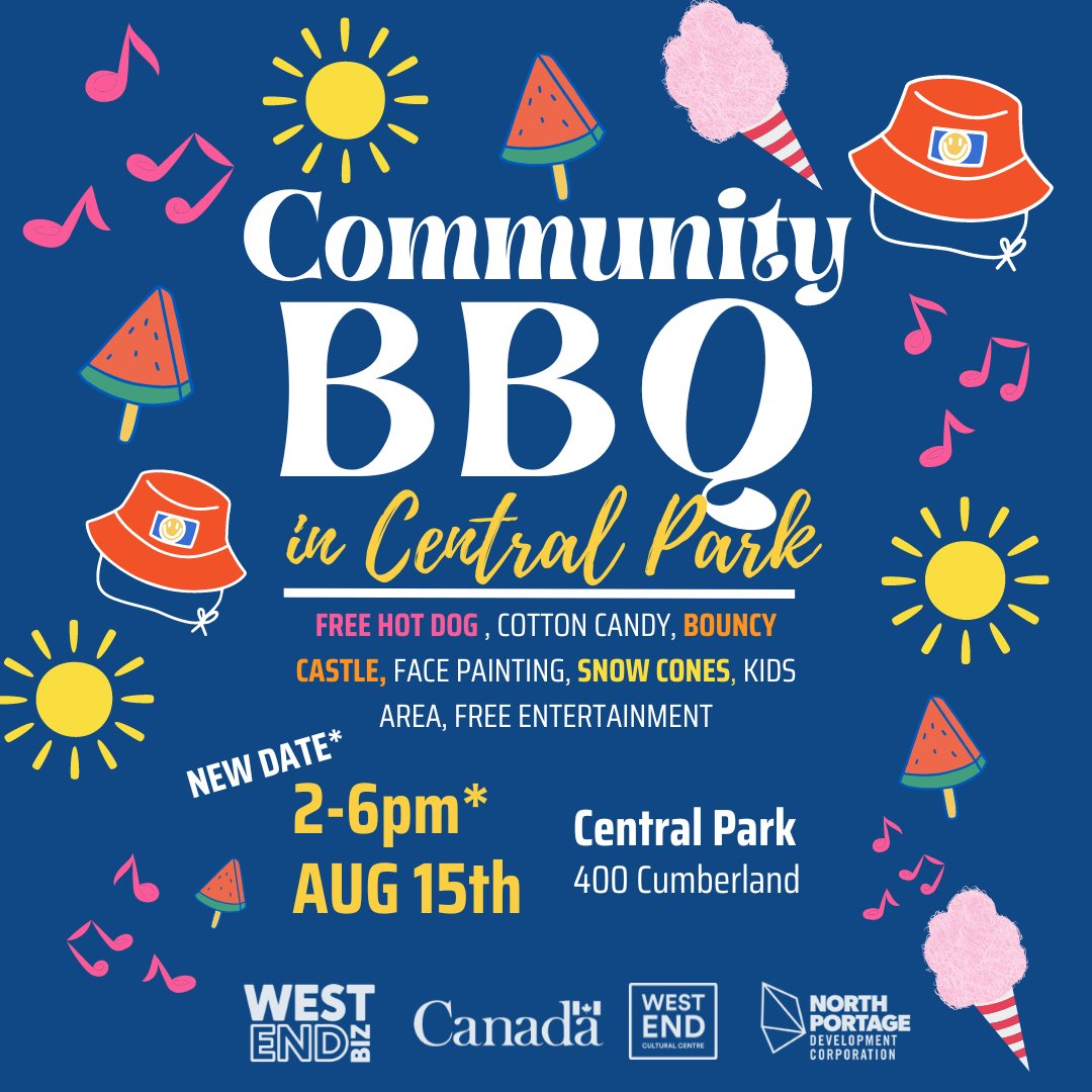 We’re one week away from the Community BBQ in Central Park!

Tag your friends and family below and let them know you want to go!👇

#wpgwestend #Winnipeg #WinnipegEvents