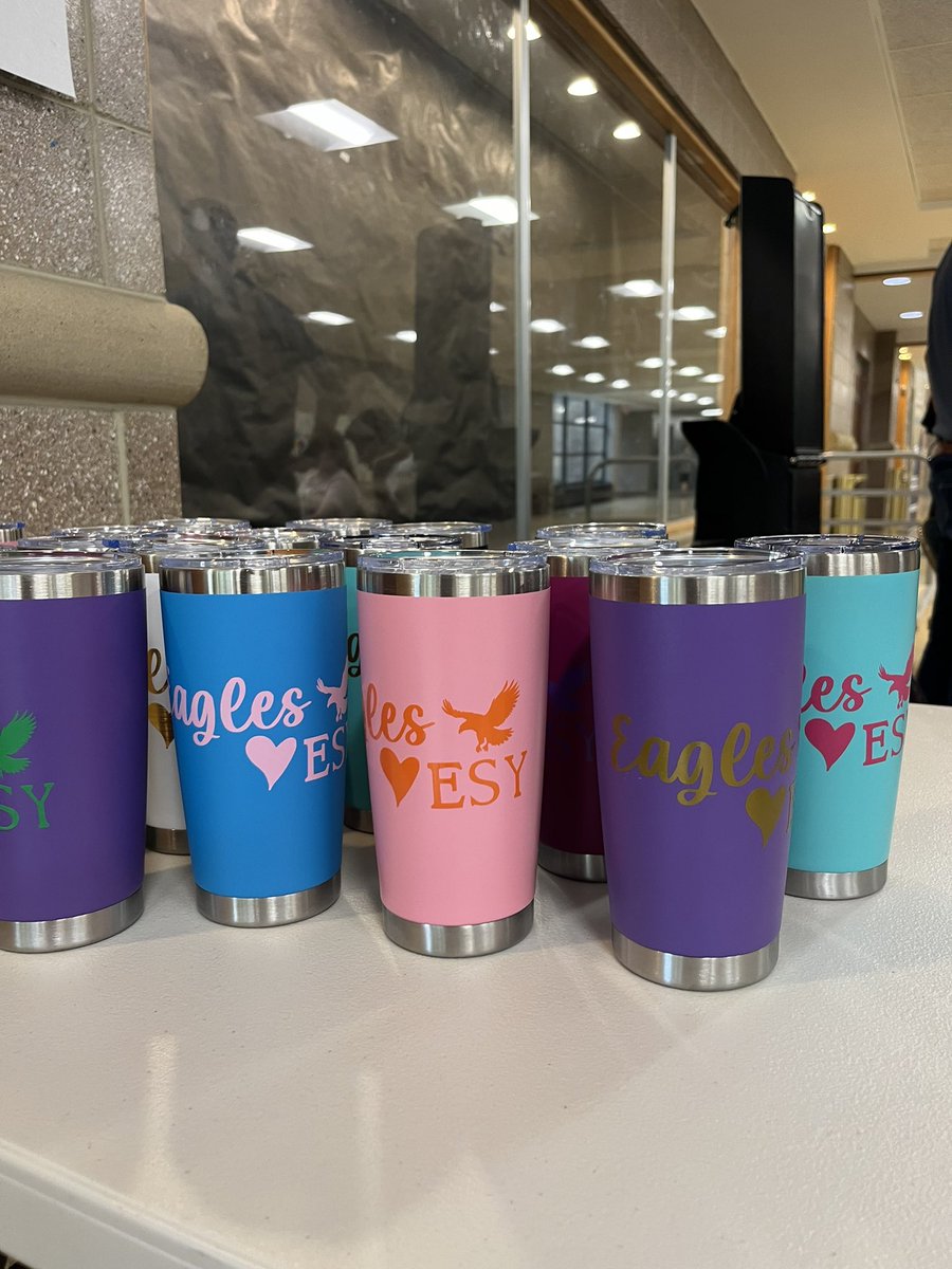 TeachyKeane's tweet photo. We’ve been spending lots of time in the Cricut factory this week! 😁 Come on down to BHS for customized signs and tumblers from these hardworking ESY students! #WeAreBethpage https://t.co/IH6l6I6EfS