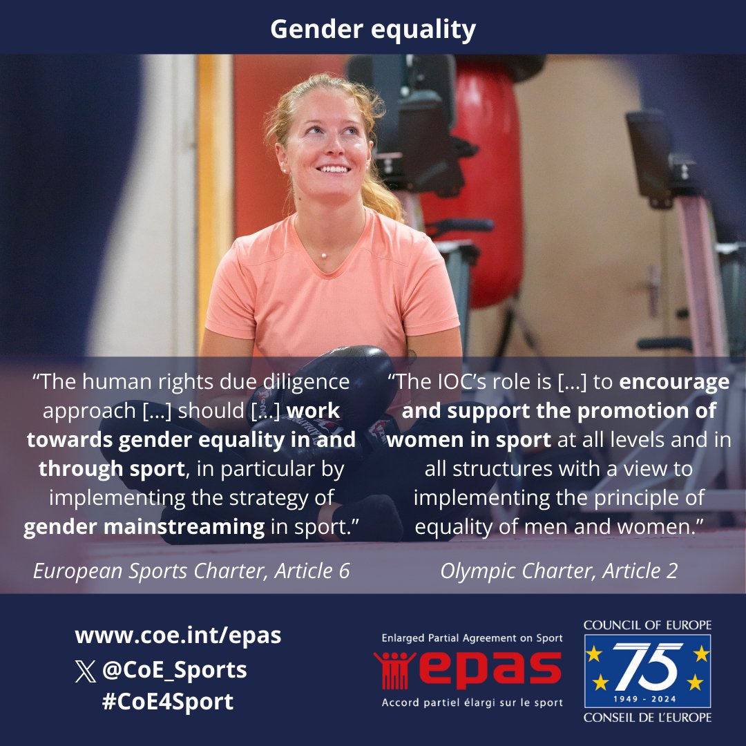 The Council of Europe's #EuropeanSportsCharter &amp; the Olympic Charter promote gender equality in &amp; through sport

Read more ➡️ go.coe.int/yvFH4

Discover the #AllInPlus joint <a href="/EuSport/">EUSport</a>-@CoE project ➡️ coe.int/sport/allinplus

#CoE4Sport