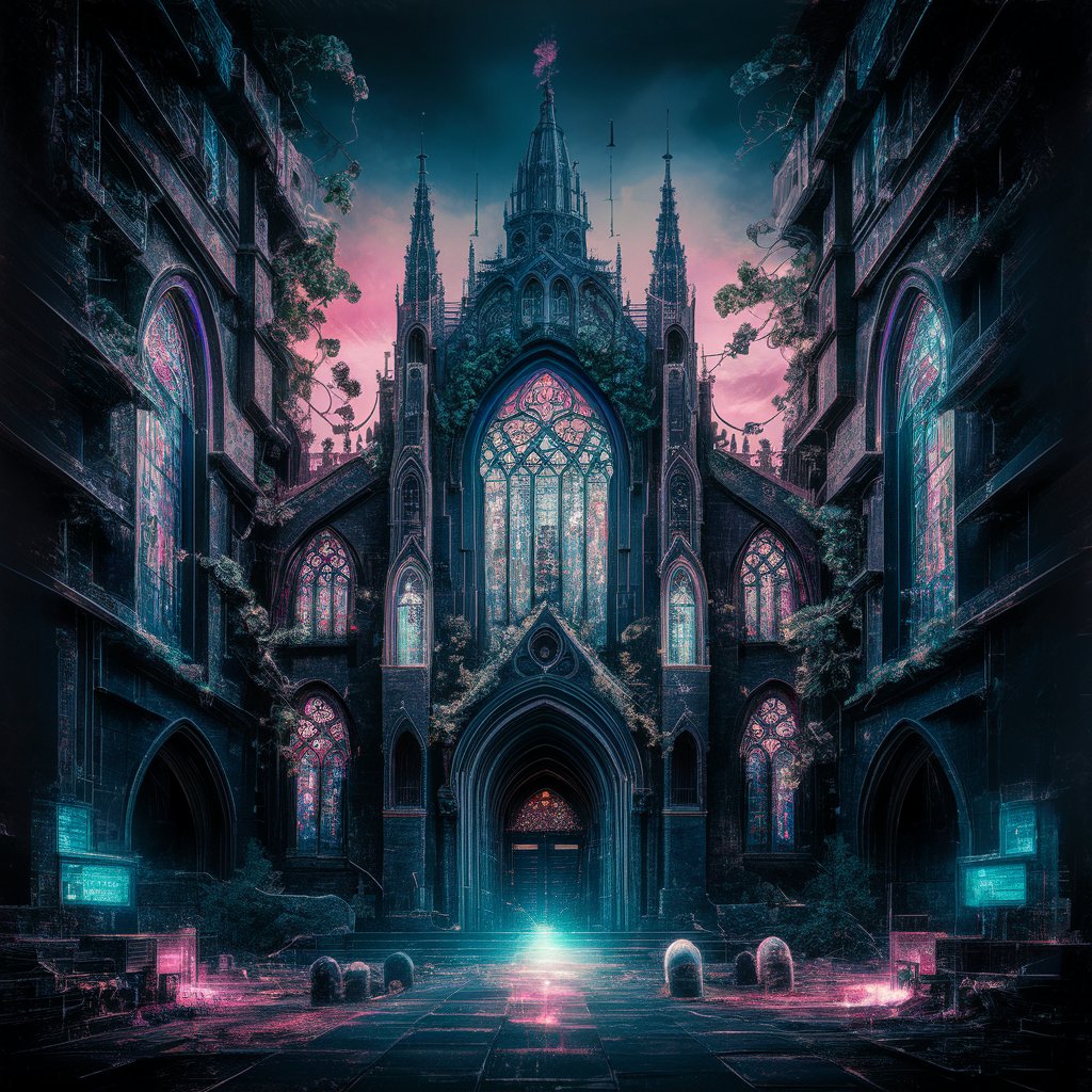 neeftyzz's tweet photo. Marvel at "The Cathedral," a gothic cathedral infused with digital innovation. 🏰💡 Explore now: https://t.co/uyeWer34FD #NFT #Gothic #Cyberpunk https://t.co/deYgQtCmg7