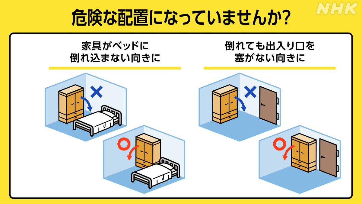 nhk_seikatsu's tweet photo. おやすみ前に失礼します

発表された南海トラフ地震臨時情報「巨大地震注意」の意味は「日頃からの備えを再確認する」です

念のため備蓄のチェックや家具の固定、地震や津波発生時の行動など確かめてみてください
https://t.co/zml3EGMNuT
👆このほか地震の備えに役立つイラスト集たくさん https://t.co/urHcIAxVmf