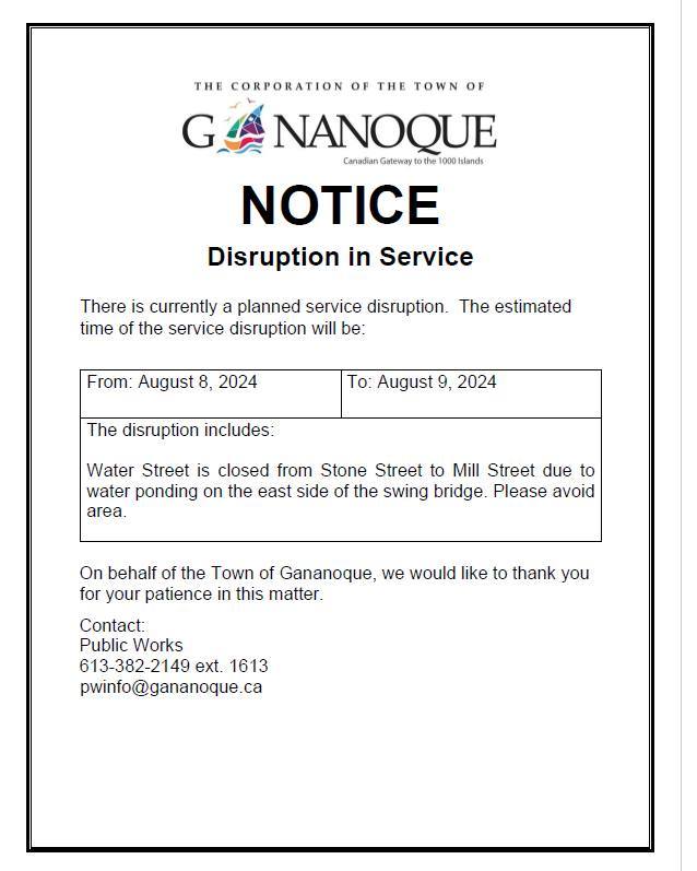 PLEASE SHARE
CLOSURE WATER STREET BETWEEN STONE STREET AND MILL STREET