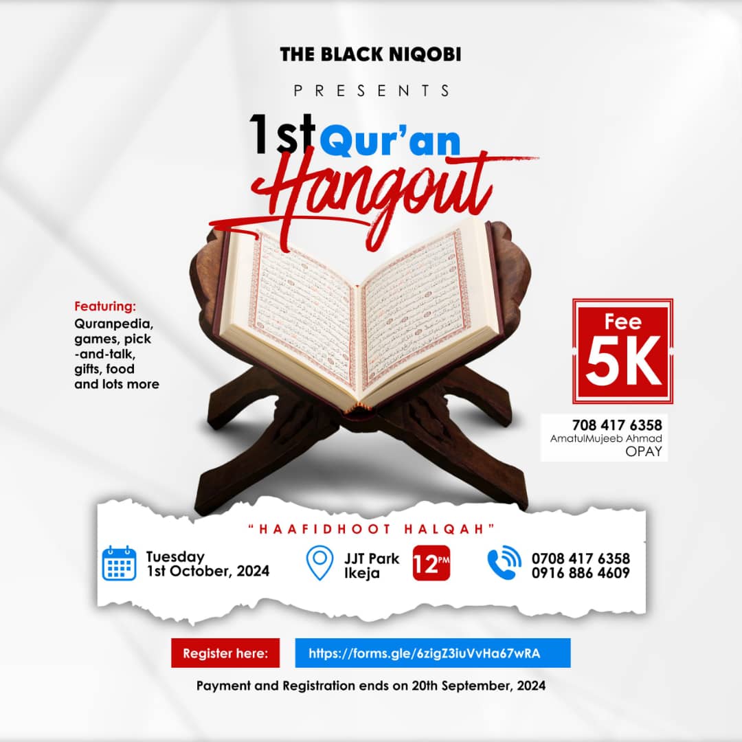 Have you been meaning to have a hangout with like minds.
This program is for you.
Register via: forms.gle/6zigZ3iuVvHa67…

#LagosForQuran #LagosHaafidhootHangout