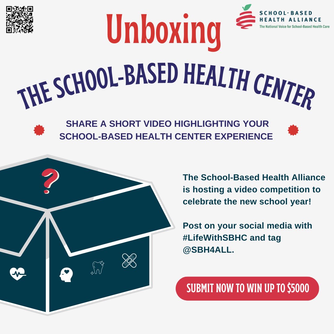 Back-to-school means back to the school-based health center! Show us your daily school-based health center moments. Upload your video, tag
<a href="/sbh4all/">School-Based Health Alliance</a>, and use #LifeWithSBHC. Prizes up to $5000! bit.ly/unboxingsbhc