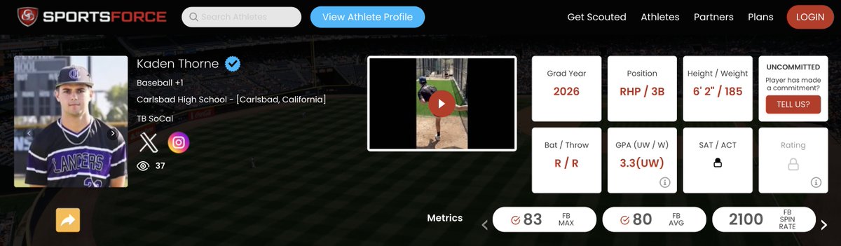 SportsForce Baseball (@sportsforcebb) on Twitter photo 🚨 Uncommitted Prospect 🚨
2026 Kaden Thorne <a href="/KadenThorne/">Kaden Thorne</a>
⚾ Advisor: @coachskinner11
RHP/3B 6'2 185 R/R
3.3 GPA
TB Socal <a href="/TB_SoCalTeams/">TB Socal Baseball</a>
Carlsbad HS <a href="/LancerBall/">Carlsbad Lancers Baseball</a>
View Profile Below!⬇️🔗
sportsforce.io/athlete/kaden-… 🚨 Uncommitted Prospect 🚨
2026 Kaden Thorne <a href="/KadenThorne/">Kaden Thorne</a>
⚾ Advisor: @coachskinner11
RHP/3B 6'2 185 R/R
3.3 GPA
TB Socal <a href="/TB_SoCalTeams/">TB Socal Baseball</a>
Carlsbad HS <a href="/LancerBall/">Carlsbad Lancers Baseball</a>
View Profile Below!⬇️🔗
sportsforce.io/athlete/kaden-…