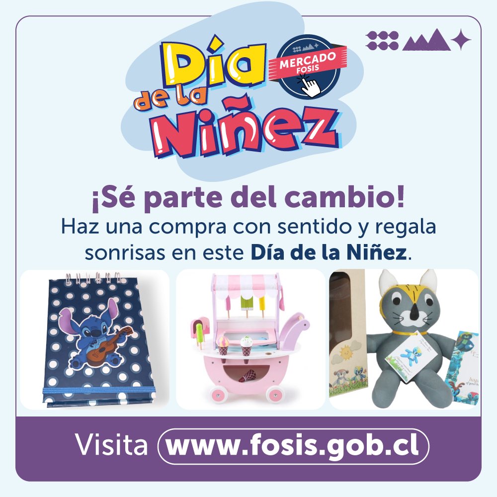 Mercado FOSIS: Apoya el emprendimiento y regala sonrisas en el #DíadelaNiñez

El FOSIS abrió una plataforma de comercio electrónico, para apoyar a las personas emprendedores que ofrecen sus productos para festejar a los niños y las niñas en su día. fosis.gob.cl/es/noticias/Me…