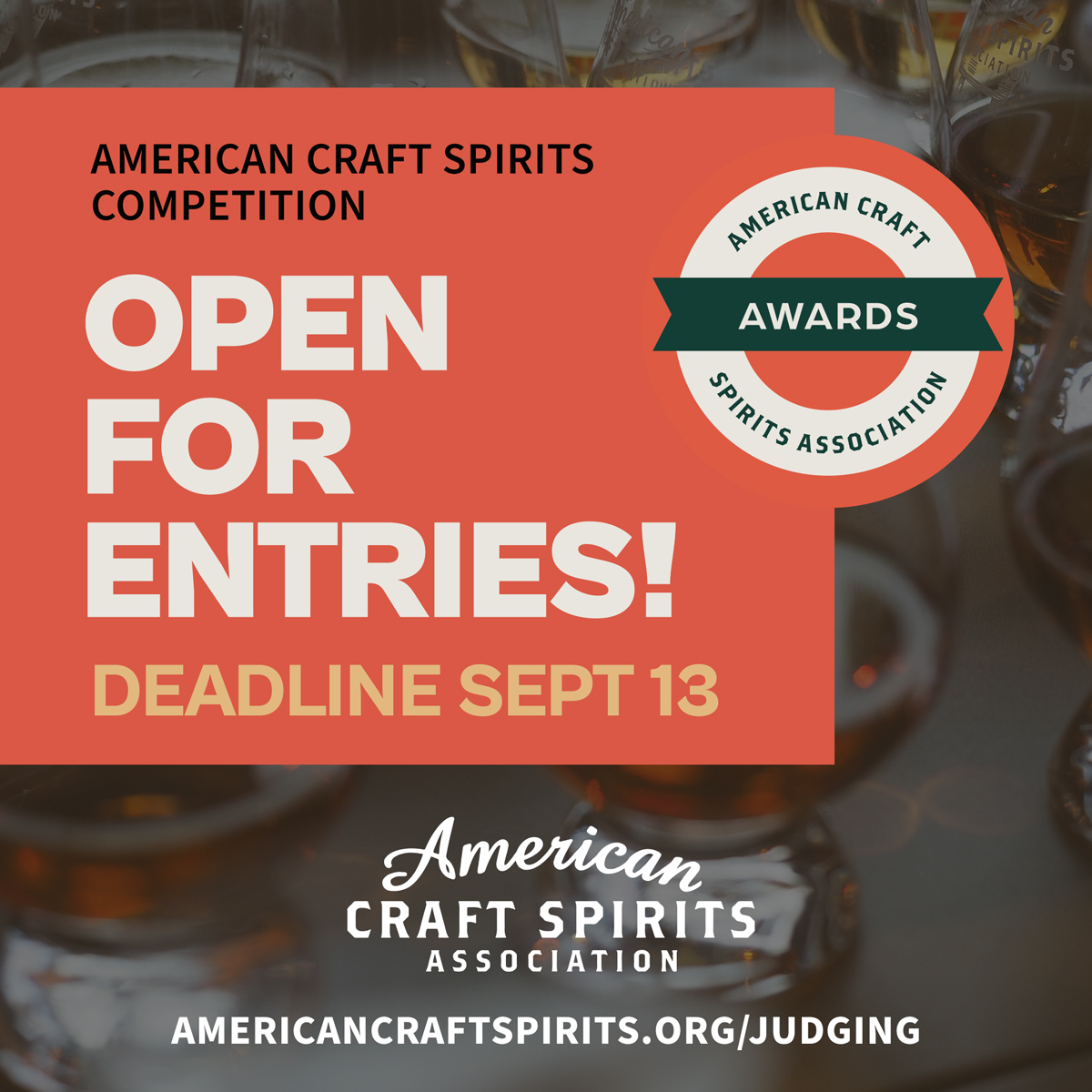 Register now for the only craft spirits judging competition assembled, organized and overseen by you, the distilling community. ACSA’s blind-tasting competition recognizes the best brandy, gin, RTD, rum, specialty, vodka &amp; grain, and whiskey. americancraftspirits.org/programs/judgi…