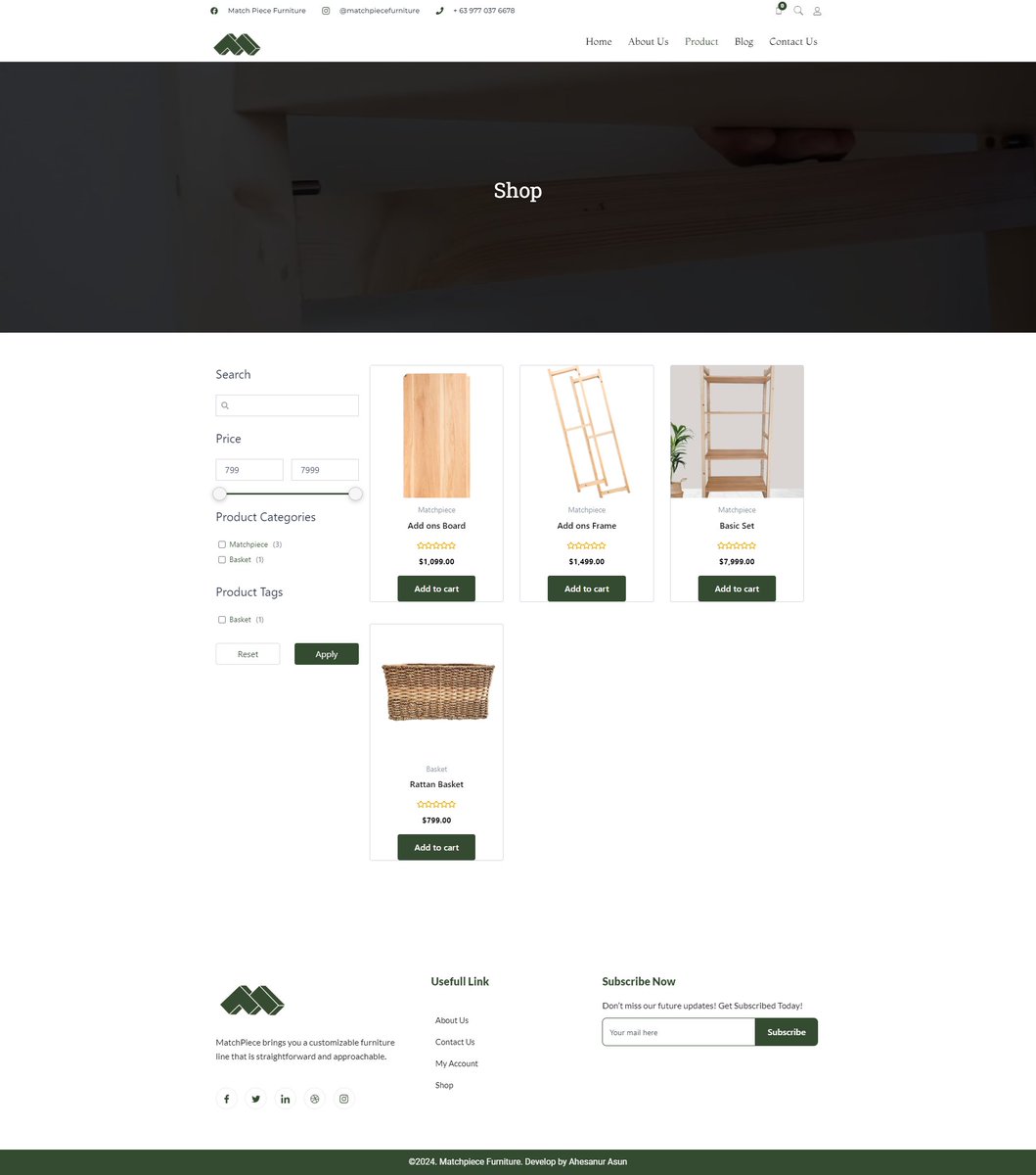 🚀 Just delivered a stunning website for Matchpiece Furniture!
Platform/CMS: WordPress
Website: matchpiecefurniture.com
Client: Singapore
Tools: Elemantor, woolentor-addons, Happy Addons

#WordPress #WooCommerce #Elementor #FurnitureDesign  #WebDevelopment #ResponsiveDesign