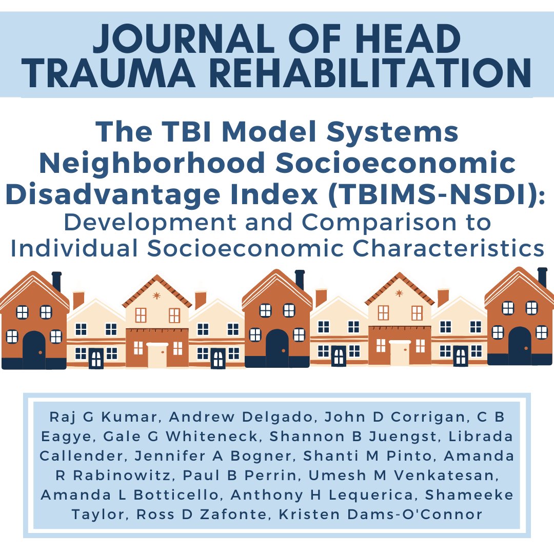 Brain Injury Research Center (BIRC) of Mount Sinai (@sinaitbi) on Twitter photo In a recent <a href="/JHTRonline/">JHTR online</a> paper, BIRC faculty,<a href="/raj_kumarphd/">Raj Kumar, PhD</a>, along with <a href="/TBI_MS/">Traumatic Brain Injury Model Systems</a> colleagues created an objective neighborhood socioeconomic status index, the TBIMS-NSDI
This index may be used to study the influence of NEIGHBORHOOD on TBI outcomes in the TBIMS
pubmed.ncbi.nlm.nih.gov/39110848 In a recent <a href="/JHTRonline/">JHTR online</a> paper, BIRC faculty,<a href="/raj_kumarphd/">Raj Kumar, PhD</a>, along with <a href="/TBI_MS/">Traumatic Brain Injury Model Systems</a> colleagues created an objective neighborhood socioeconomic status index, the TBIMS-NSDI
This index may be used to study the influence of NEIGHBORHOOD on TBI outcomes in the TBIMS
pubmed.ncbi.nlm.nih.gov/39110848