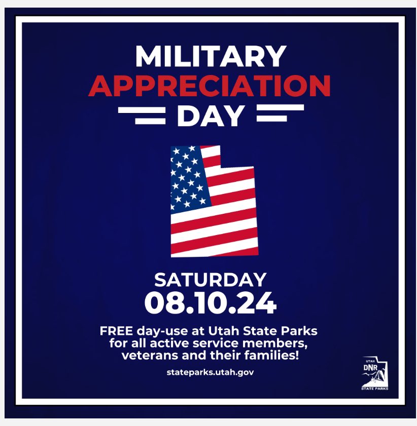 RepLesser's tweet image. Thanks @UtahStateParks for providing this wonderful opportunity for Utah vets and military members ( and families!) to enjoy the beauty of our state parks.