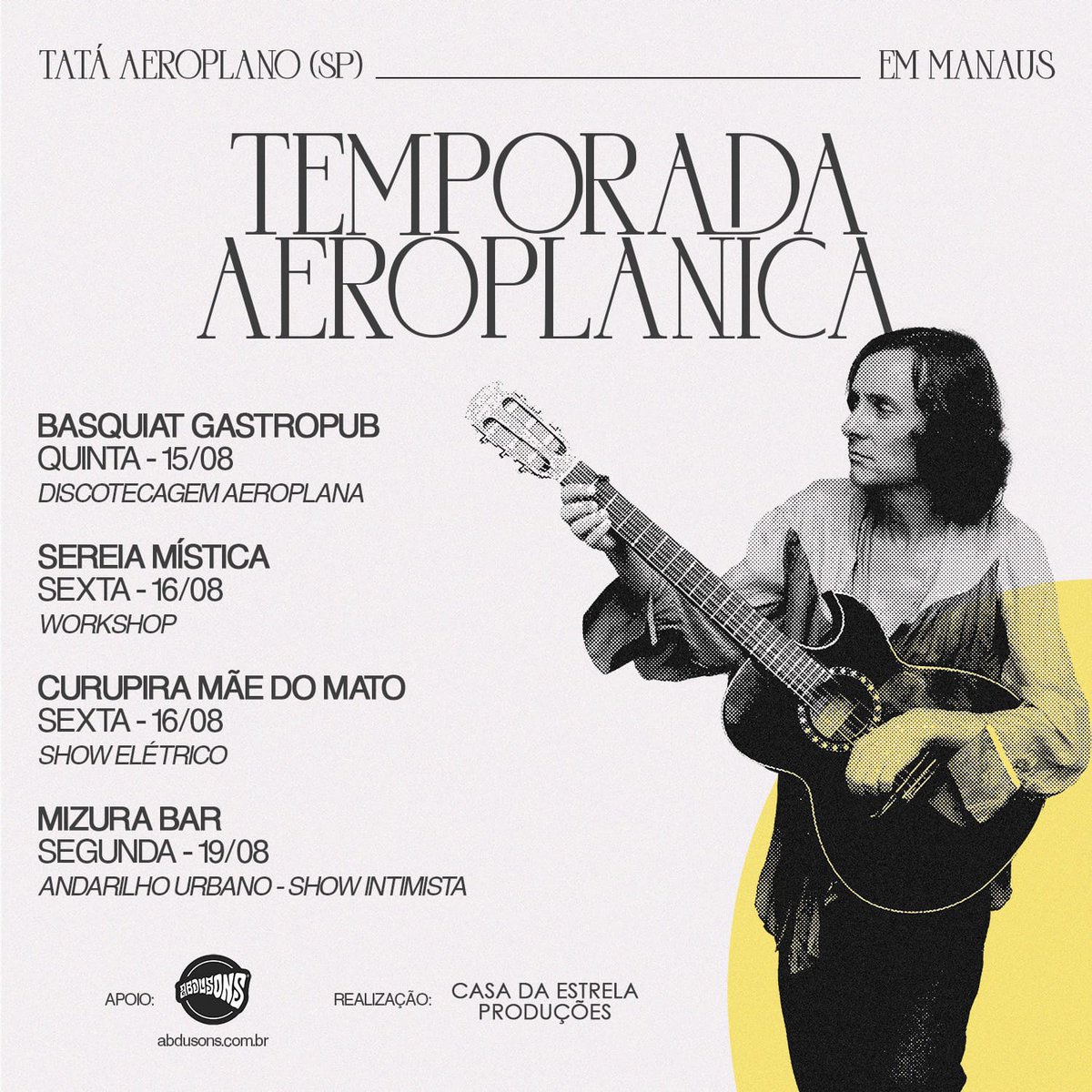 Feliz demais com Temporada de shows, discotecagens e oficinas a partir da semana que vem em Manaus :) 

Uma linda parceria com a Casa da Estrela Produções