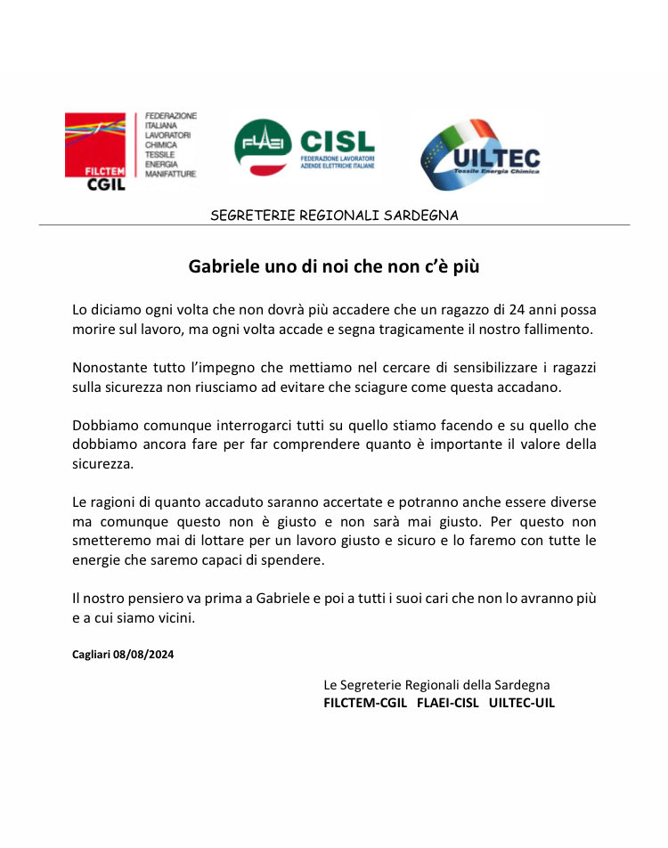 FilctemS's tweet image. #gabrieleunodinoi #bastamortisullavoro #sicurezza #filctem #francescogarau