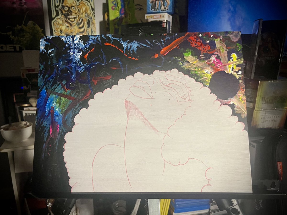 amanda_macabre's tweet image. 🎨✨ Sneak peek of my current work in progress! Can you guess what inspired little Miss Saturday Night Wrist? Stick around for the finished reveal! ✌🏾💜 

#sneakpeek #paintinginprogress #wip #workinprogress #deftones #saturdaynightwrist #numetal #hopelessmoon #hmr #macabreart