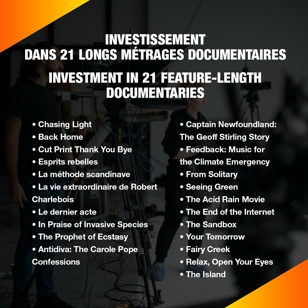 FUNDING ANNOUNCEMENT 📽️

We announce our commitment to fund 21 feature-length documentaries for a total of $4.9 million through the Feature Documentary Program.

Discover the projects 👀
ow.ly/RGGX50SU9zo

#TFC #telefilm #films #documentaries #cinema