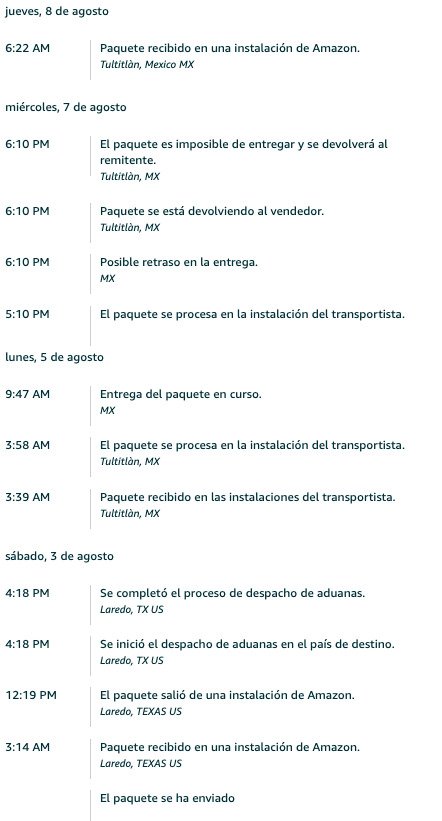 DipCake's tweet photo. Crónica de una Devolución 

Como cuando tu paquete de @amazonmex cruza más sencillo una frontera que salir de una dichosa bodega en Tultitlán

Estando en el limbo todo un día https://t.co/AgBvWC50M2