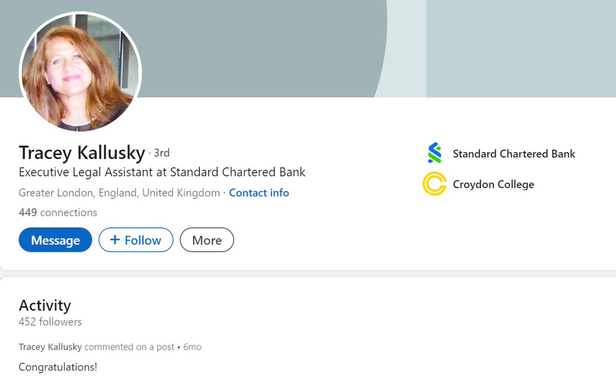 LiggersofLondon's tweet photo. @StanChart London, UK. Does this person work for your organisation? She claims to and has defrauded many companies out of thousands of pounds in goods and services based on that deception. https://t.co/crOnBe0rom