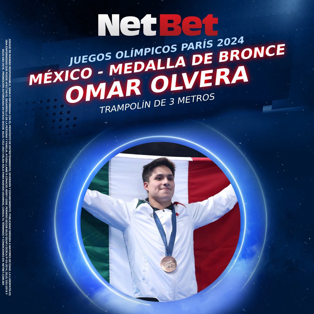 NetBet_Mexico's tweet photo. 🥉 ¡Triunfo Mexicano en París 2024! 🇲🇽✨

¡El trampolín de 3 metros se viste de orgullo azteca! Nuestro talentoso atleta Osmar Olvera ha conquistado la medalla de bronce en los Juegos Olímpicos de París 2024. Con una actuación impresionante y una determinación ejemplar, Osmar ha demostrado el gran nivel del deporte en México.

¡Felicidades, Osmar! Tu esfuerzo y dedicación nos llenan de alegría y orgullo. Este logro es el reflejo de tu arduo trabajo y del espíritu indomable de todos los mexicanos.

¡Vamos México! 🚀💪

#OsmarOlvera #BronceOlímpico #OrgulloMexicano #NetBet #NetBetSports #JuegosOlímpicos2024 #París2024