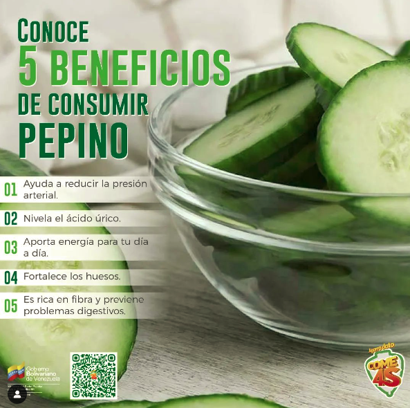 #AgarraDato | ¿Conocías los beneficios del pepino 🥒?    

Cuéntanos, ¿consumes regularmente pepino?, te leemos 👀

¡Recuerda, Come 4S, Sano, Sabroso, Seguro y Soberano!