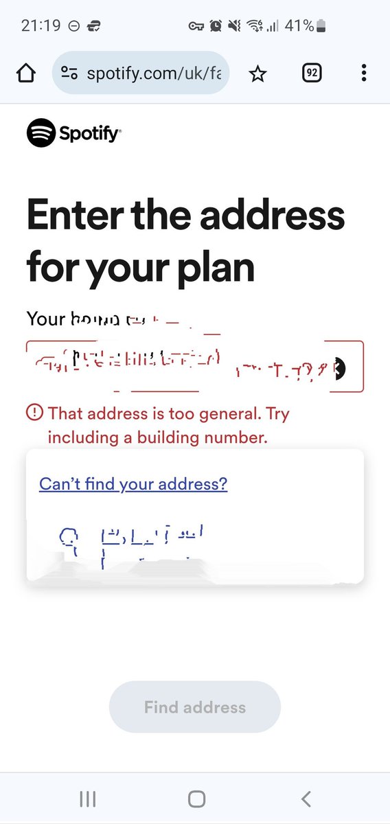 CoachMikeDC's tweet photo. @SpotifyCares hi, I'm trying to join the family plan but your system won't accept our address! Even when I enter the full address exactly as registered it isn't accepting it. Saying address is too general. Any suggestions? https://t.co/WiAcHwc6AF