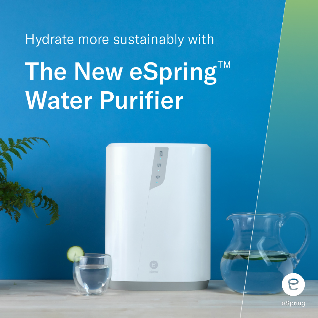 Amway's tweet photo. The New eSpring's UV-C LED lights use less electricity and last the lifetime of the system, reducing the need for replacements — ever. This means it can treat the equivalent of 10,000 normal plastic water bottles every year! 🤯 

#Amway #AmwayLife https://t.co/R4fPvGJhU0