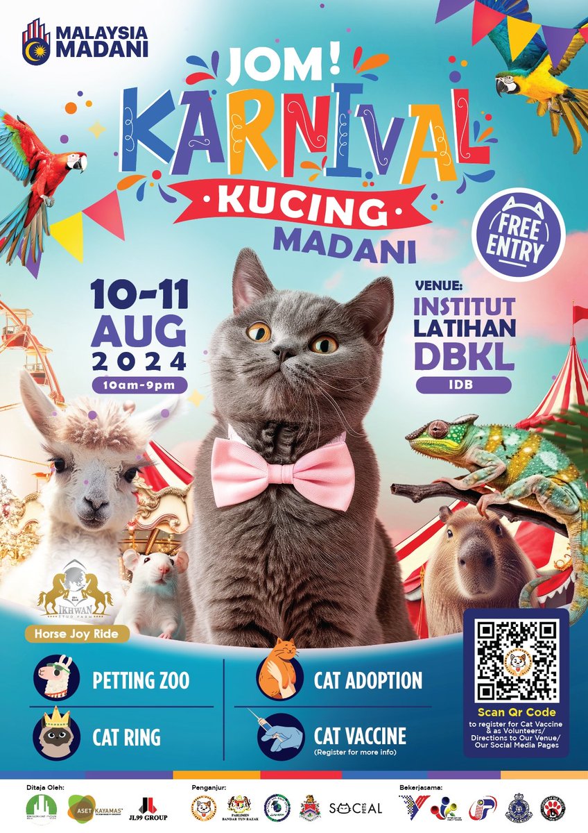 rakankucing's tweet photo. Jadual Program untuk #KarnivalKucingMadani Pelbagai aktiviti menarik disediakan untuk semua! Kanak², dewasa &amp; si bulus. Datang beramai-ramai ya 😺🙋🏻‍♀️🙋🏻‍♂️👧🏻🧒🏻🐈

📅 10 &amp; 11 Ogos 2024
🗓️ Sabtu &amp; Ahad
⏰ 10 pagi - 9 malam
📍 IDB, Cheras, KL
💌 Masuk percuma 
#PRKM #rakankucingmalaysia https://t.co/OCHqGtKV1q
